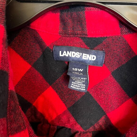 Lands End Flannel Shirt Womens 18 Red Black Buffalo Plaid Lumberjack Button Up - Picture 3 of 7